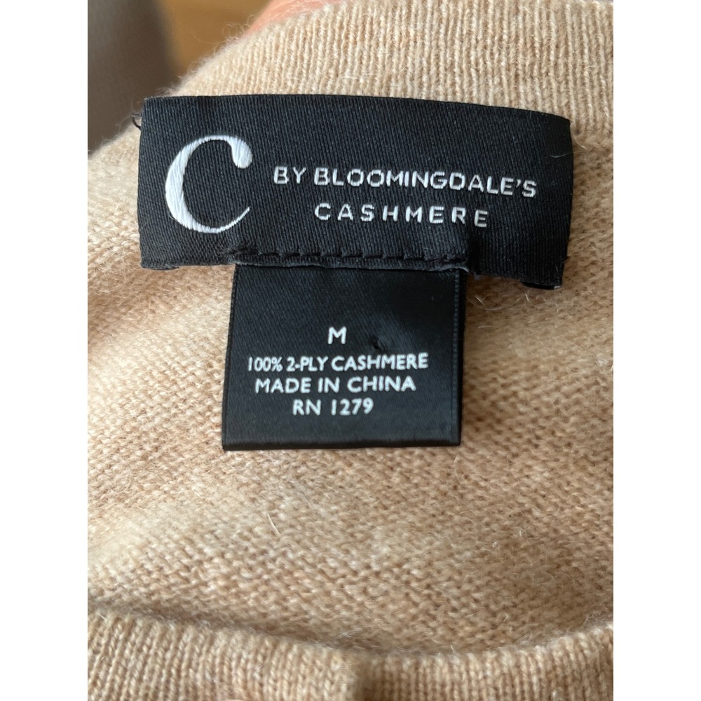 C by Bloomingdales Cashmere Cardigan Sweater Tan Camel 2-Ply Crew Neck Womens M